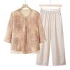 Traje de manga corta para madre estilo chino nuevo 2025 estilo de verano para mediana edad y anciana estilo chino bordado suegra top holgado conjunto de dos piezas