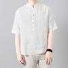 Camisa de lino arrugado de media manga para hombre, cuello holgado, transpirable, informal, de verano, de algodón y lino