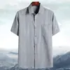 Ropa de Primavera, Otoño y Verano para Papá, Camisa de Manga Larga para Hombres de Mediana Edad y Mayores, Abuelo, Anciano, Camisa Holgada de Algodón y Lino para Edades 60-70-80