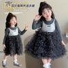 Vestidos de Primavera y Otoño para Niñas 2025 Nueva Moda Infantil para Bebé Niña Vestido de Princesa de Lentejuelas Falso de Dos Piezas Tendencia
