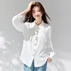 Blusa Profesional para Mujer de Manga Larga con Botón Dorado en Forma de Corazón Estilo Francés, Versátil, Corte Holgado, Nueva de Primavera y Otoño