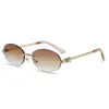 Gafas de Sol sin Marco de Borde Cortado Europeas y Americanas Nueva Moda Estilo Callejero Gafas de Protección Solar Gafas de Sol con Decoración de Leopardo Transfronteriza Montura Ovalada