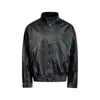 Chaqueta de cuero para hombre de corte holgado, diseño moderno con vibra punk, chaqueta de cuero PU de color liso casual con pliegues y cuello alto