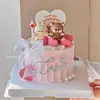 214 Decoração de Bolo Dia dos Namorados Figuras de Urso e Coelho Casal Diamante Coração de Amor Rosa Topper de Feriado Feliz
