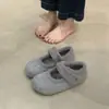 Zapatos de Plataforma Mary Jane de Lana con Piel para Mujer 2026 Otoño/Invierno Forro Cálido Zapatos Individuales Velcro Birken Zapatos de Algodón