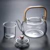 Olla con asa cuadrada de bambú, tetera de vidrio, olla de haz con asa de bambú, tetera de kung fu de borosilicato, tetera para estufa eléctrica de cerámica