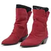 Zapatos de moda ligeros de comercio exterior para mujer, botas de media caña con punta cuadrada y tacón cuadrado, color liso, sin cordones, talla grande, botas de tacón alto para mujer, otoño e invierno