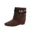 Botines de moda con puntera cuadrada pequeña y elevación interior de piel de oveja para mujer, colección otoño 2026, botines, botas western