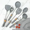 Espátula de silicona de acero inoxidable 304 para sartén antiadherente, espátula para cocinar, cuchara para sopa, resistente a altas temperaturas, juego de cocina para el hogar que no daña la sartén