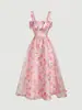 Vestido tipo camisola con estampado floral para estilizar la cintura con lazo, de caída suave, con dobladillo amplio, estilo hada, suave, vestido francés de resort