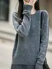 Otoño/Invierno 2026 Nuevo Tejido de Punto Redondo 100% Lana Manga Larga para Mujer Hilo Jaspeado Suéter de Lana Holgado Top