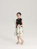 Nuevo Vestido de Verano 2024 para Niños Estilo Nacional Estampado de Bambú Negro y Blanco Empalmado Vestido Cheongsam para Niñas Mostrando Elegante