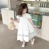 Vestido de Princesa de Verano para Niña, Falda de Algodón para Niños, Mangas Cortas Estilo Pastoral, Mangas Abullonadas de Encaje para Niña Pequeña