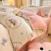 Juego de Cama de Cuatro Piezas de Terciopelo de Leche de Dibujos Animados para Invierno, Espesado, de Terciopelo Coral, Sábanas, Funda Nórdica, Juego de Cama de Tres Piezas de Nantong, Funda Nórdica con Forro Polar