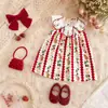 Vestido para niñas con cuello de flores bordado de conejo para niños pequeños y medianos estampado de dibujos animados versátil falda dulce y linda