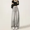 Jeans Lavados Grises Claros de Pierna Ancha Talla Grande para Mujer Otoño 2025 Nuevos Pantalones Rectos Sueltos de Cintura Alta con Caída