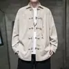 Chaqueta estampada estilo chino para hombre para primavera y otoño, corte holgado, talla grande, pana, cuello de camisa retro con botones, estilo traje Tang, prenda exterior casual