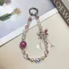 Corrente de Celular de Cristal Borboleta Luxuosa de Alta Qualidade, Alça de Celular com Contas, Cordão de Pulso, Chaveiro, Pingente de Bolsa