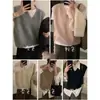 Colete de tricô macio e confortável com decote V estilo preguiçoso para mulheres, perfeito para primavera e outono, com toque de alta qualidade, caimento solto e ideal para usar em camadas para um look descontraído.