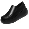 Mocasines de Punta Redonda con Suela Gruesa para Mujer, Nuevos Zapatos de Plataforma Retro de Primavera, Piel Suave, Cómodos para los Pies, Zapatos de Boca Profunda para Madres