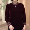 Nova Blusa Elegante Bordada Estilo Chinês com Gola Alta para Mulheres de Meia-Idade e Idosas, Top Plus Size com Cobertura da Barriga, Camada Base de Veludo, Fashionável para Mães