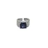 Anel Quadrado de Diamante Azul Estilo Vintage, Fashion, Exquisito, Criativo, com uma Vibe Cool e Elegante, Versátil e Tendência