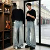 Jeans desgastados rotos estilo americano premium para hombre, otoño, pierna recta holgada, largo hasta el suelo, lavados, adelgazantes, pierna ancha