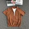 Camiseta de tricô masculina de verão, cor marrom, estilo two-piece falso com recortes e manga curta, respirável, top casual de meia-manga de alta qualidade