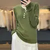 Suéter de Lana Peinada con Bloques de Color Estilo Coreano, Cuello Redondo, Falso Dos Piezas con Hebilla, Delgado, para Viajar, Primavera y Verano, Tejido Fino, Manga Larga, para Mujer