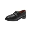 Mocasines Británicos de Velcro para Mujer 2026 Otoño Nuevos Retro Commute Zapatos Pequeños de Cuero Suela Suave Boca Baja Zapatos de Una Sola Pieza