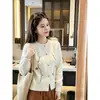 Cárdigan de punto bordado floral estilo dulce, nuevo suéter abotonado de otoño e invierno, top cárdigan de diseño juvenil y único