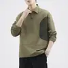 Camisa de Manga Larga Casual para Hombre, Otoño, Parches en Contraste, Diseño de Cuello de Solapa, Peso Pesado, Sentido del Diseño, Estilo de Nicho, Prenda Base