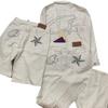 Traje de Mezclilla Blanco Alcatraz Chaqueta Vaquera Estilo Western Pantalones Cortos Sueltos Marca de Moda