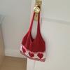 Bolsa de Lã Crochê 2025 Férias de Verão Nova Bolsa Feminina Tecida Vazada Bolsa de Amor para Menina Bolsa de Mão Bolsa de Passeio