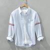 Camisa de rayas artísticas de algodón puro para hombre, de manga larga, informal, para jóvenes, combinable, japonesa, de alta gama, con chaqueta de fábrica.