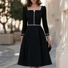 2026 Sitio Independiente Transfronterizo Europeo y Americano Amazon Moda Vestido de Manga Larga de Longitud Media Color Sólido Estilo Casual Elegante para el Trabajo