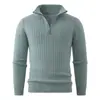 Suéter masculino de outono e inverno com zíper parcial e gola alta, malha de cor sólida para comércio exterior, suéter masculino casual transfronteiriço, tamanho europeu