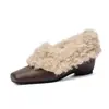 Todo Cuero Genuino Lana Invierno Nuevo Diseño Nicho Zapatos de Piel con Aumento Interno Punta Cuadrada Flats de Terciopelo Plus Mocasines de Mujer
