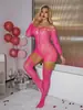 Ropa Íntima Ajustada Color Rojo Rosa Sexy Bandeau Sexy con Abertura en la Entrepierna de Tiras Patrón de Comercio Exterior Europeo y Americano Manga Larga Ropa de Malla w878