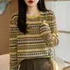 26º Outono/Inverno Novo Estilo Vintage Lã Fina Gola Redonda Suéter de Malha Manga Longa Feminino Pulôver Jacquard Camisa Base Top