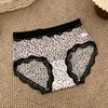 Nuevas bragas sexys de encaje con estampado de leopardo estilo francés para mujer, puro deseo caladas con fuelle de algodón amigable con la piel, bragas de comercio exterior para mujer
