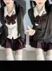 Cardigan Tricotado JK Jaqueta de Manga Longa Uniforme Feminino Início do Outono Estilo Japonês Estilo Preppy Outer Suéter Solto Saia