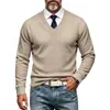 Suéter Tricot Jacquard Texturizado Pesado Gola V Masculino Outono/Inverno Transfronteiriço 2026, Pulôver de Manga Longa Elástico Cor Sólida