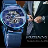 Nuevo Reloj Forsining para Hombre, Moderno, Casual, Clásico, Popular, Correa de Malla Azul, Reloj Mecánico Manual