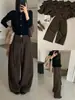 Calça casual de outono TOP estilo europeu Guangzhou Treze Hongs estilo dinheiro antigo temperamento levemente elástica anti-rugas perna larga com cordão na cintura 20279