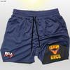Shorts masculinos de anime dois em um, duas camadas, estampa 2D, para treinamento de musculação e esportes