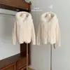 Perro caliente muy picante Nieve blanca esponjosa Zorro pelaje cárdigan de punto blanco lechoso abrigo con cuello de piel talla única para todos los demás con etiqueta