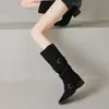 Botas para Mujer 2026 Otoño/Invierno Nueva Tendencia Botas Altas Retro Botas Fruncidas Apiladas Botas Largas de Tacón Medio Botas de Caballero Western
