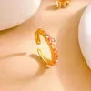 Anel com Estilo Transfronteiriço Europeu e Americano, Cravejado com Diamantes, Design de Flor em Esmalte, Anel Aberto Simples, Anel Doce Personalizado para o Dedo Mínimo