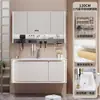 Nuevo Panel de Puerta Pintado de Madera de Caucho Yida con Luz Ambiental Combinación de Gabinete de Baño Lavabo Integrado de Cerámica Gabinete para Lavabo